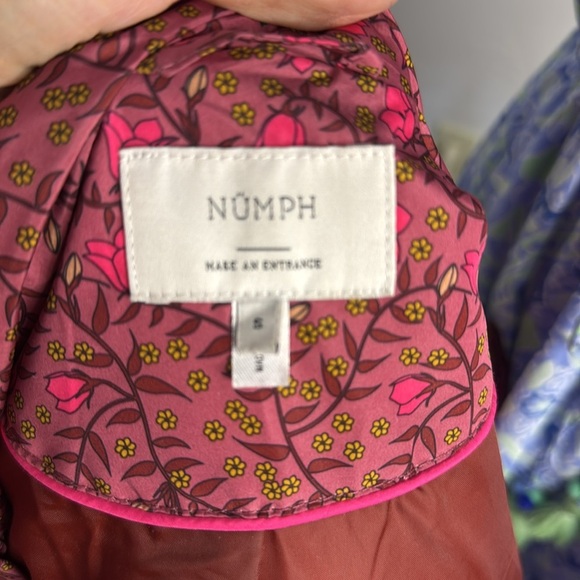 Numph Anthropologie Pink Red Floral Winter Coat Size Small - Picture 6 of 9